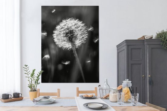 Canvas schilderij 120x160 cm - Wanddecoratie Paardenbloem - Zwart - Wit - Plant - Muurdecoratie woonkamer - Slaapkamer decoratie - Kamer accessoires - Schilderijen