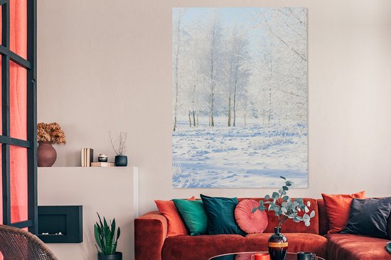 Canvas schilderij 120x160 cm - Wanddecoratie Sneeuw - Bomen - Winter - Muurdecoratie woonkamer - Slaapkamer decoratie - Kamer accessoires - Schilderijen - Kerstdecoratie voor Binnen - Kerstdecoratie Woonkamer - Kerstdecoratie in Huis