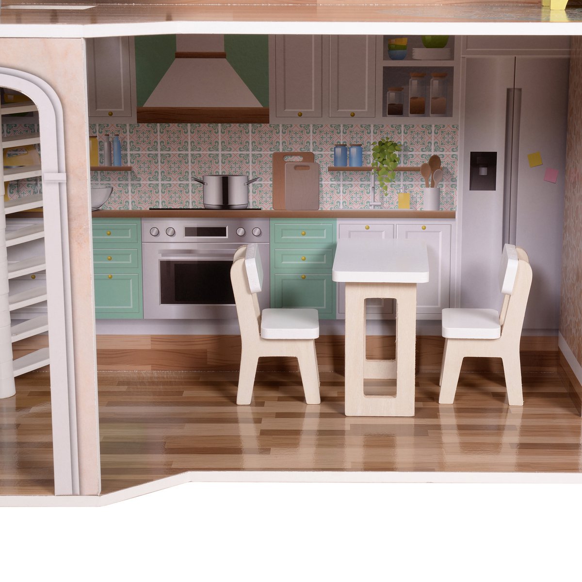 Maison de poupée en bois enfant 3 étages 17 accessoires méditerranéen  multicolore Teamson Kids