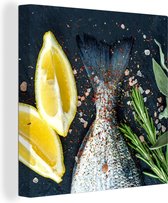 Tableau sur toile Poisson - Citroen - Herbes - 90x90 cm - Décoration murale