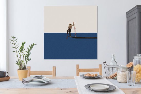 Toile - Abstrait - Bateau - Mer - Texte - Chapeau - Abstrait - 90x90 cm - Canvasdoek - Peinture sur toile