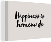 Canvas Schilderij Quotes - Spreuken - Happiness is homemade - Geluk - 90x60 cm - Wanddecoratie