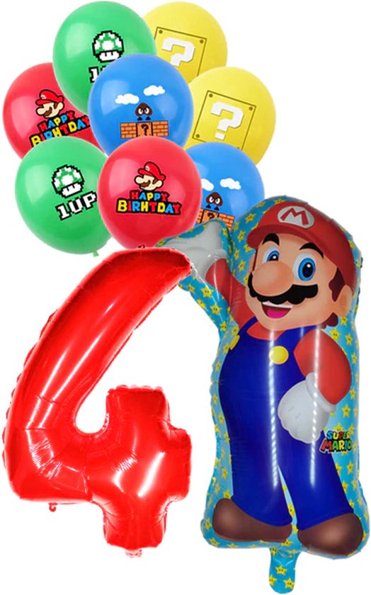 Mario Verjaardag Versiering - Feestpakket - Themafeest - Mario Nintendo - Supermario Ballonnen Set Verjaardagsfeestje - Mario Kinderfeestje - Super mario Birthday - Decoration - Mario Thema Verjaardag - Mario Feestje - Mario Ballon - Folie Ballonnen