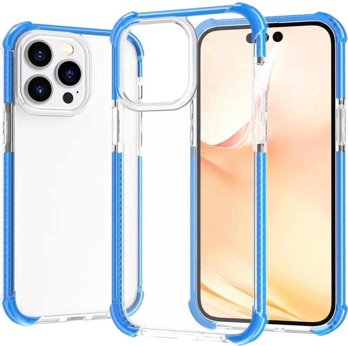 Mobigear Hoesje geschikt voor Apple iPhone 14 Pro Telefoonhoesje Hardcase | Mobigear Full Bumper Backcover Shockproof | Schokbestendig iPhone 14 Pro Telefoonhoesje | Anti Shock Proof - Transparant / Blauw