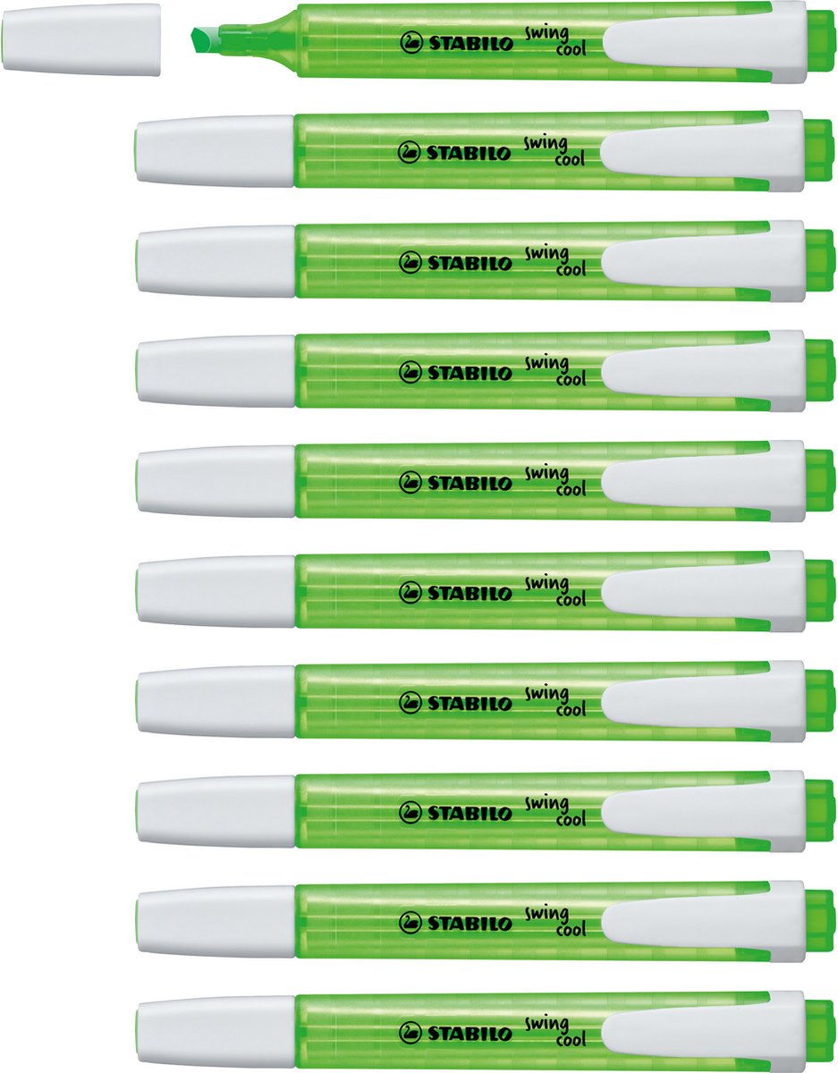 STABILO swing cool - Markeerstift - Perfect Voor Onderweg - Groen - Doos 10 Stuks
