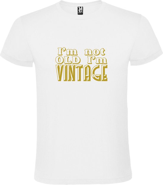 Wit T-Shirt met “ I'm not Old I'm Vintage “ print  Goud Size L