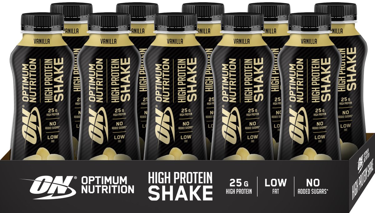 Optimum Nutrition High Protein Shake - Vanille - Ready-to-Drink Proteine Shake - Eiwitshake - Whey Protein - 10 x 500ml