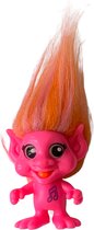 Roze Fluortrol - trollen figuurtje 6 cm met oranje roze haar - comansi
