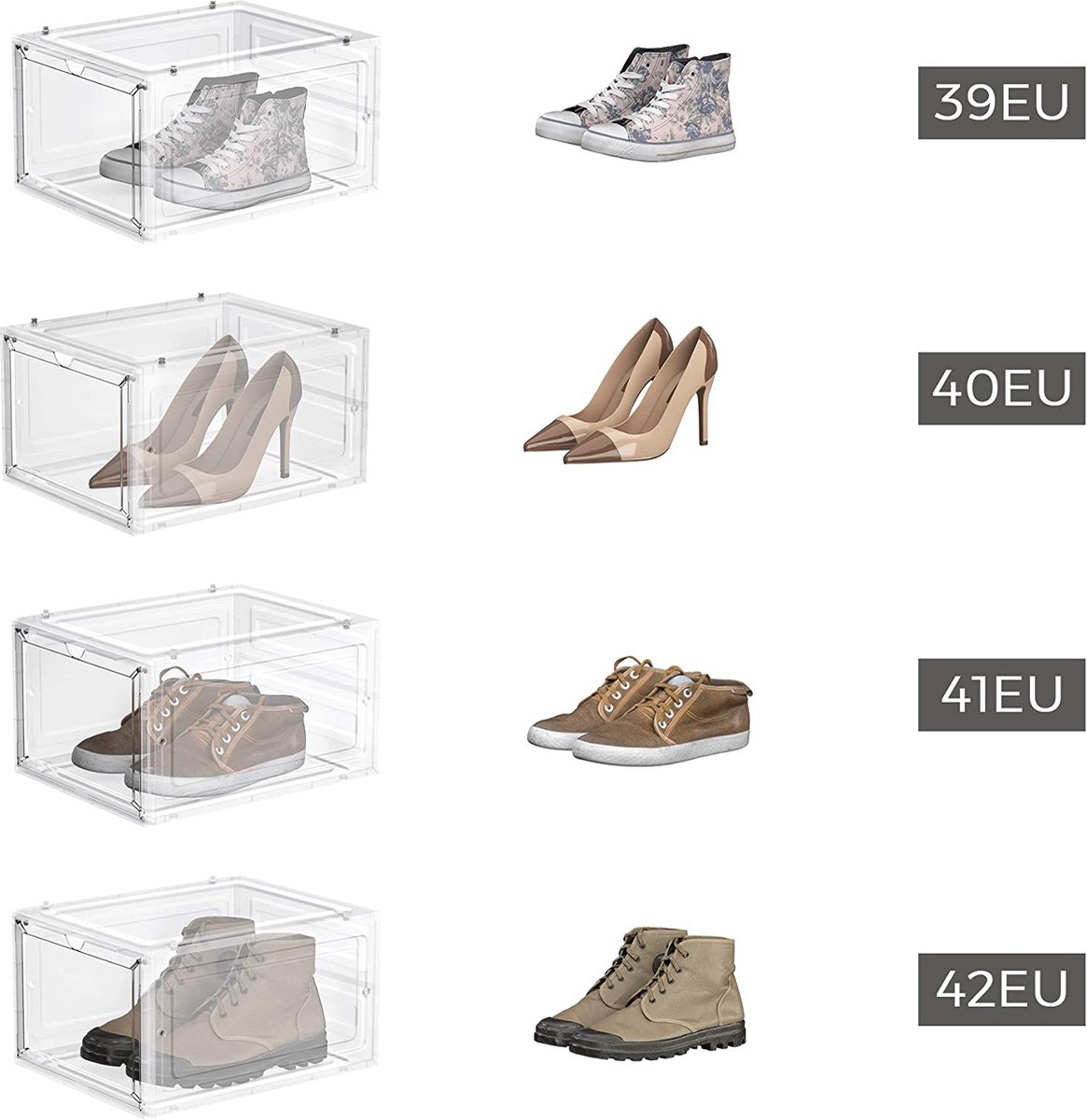 Schoenendozen Luisa - Kunststof Schoenenopberger - Met Deur Doorzichtig Set Van 6 Stapelbaar Eenvoudige Montage 27x345x19 Cm Voor Schoenen