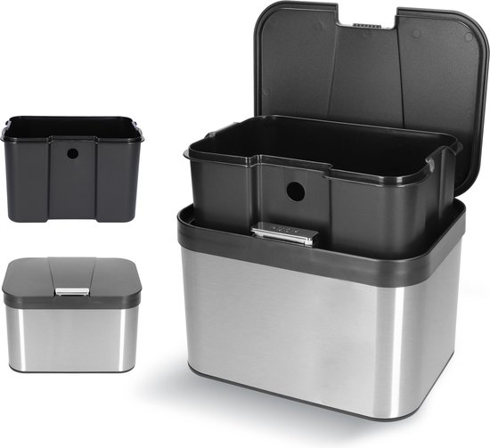 Hoogwaardig RVS compostbak en binnenemmer 4.3L - Groenafval - Compost - Afvalbakje aanrecht - Compostemmer keuken - Afvalemmer