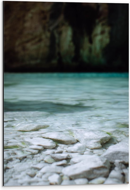 WallClassics - Dibond - Lichte Stenen aan Wateroppervlak - 40x60 cm Foto op Aluminium (Wanddecoratie van metaal)