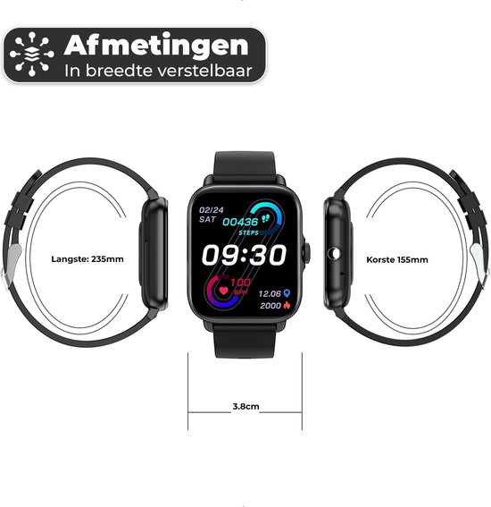 Fance S10 Smartwatch - Zwart - Smartwatch Heren & Dames - HD Touchscreen - Horloge - Stappenteller - Bloeddrukmeter - Saturatiemeter - Fance