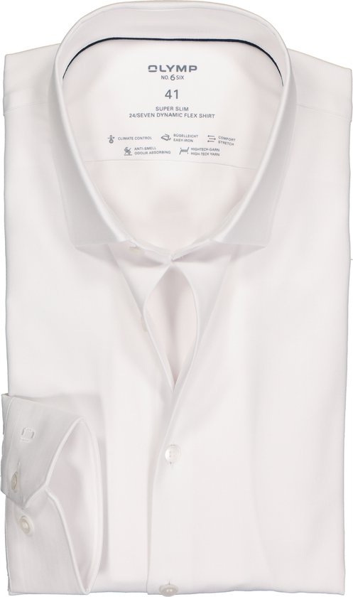 OLYMP No. 6 super slim fit overhemd 24/7 - wit - Strijkvriendelijk - Boordmaat: 37