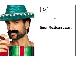 5x Snor Mexican zwart - mexico snor festival thema feest verjaardag verkleed feest party