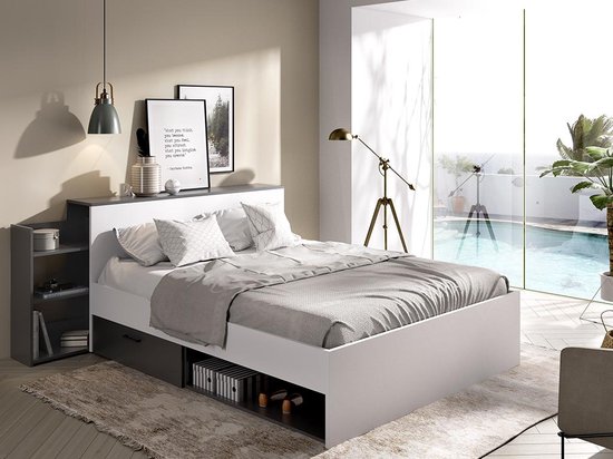 JELUTE Metalen bedframe van 90 x 200 cm, met hoofdeinde en treeplank