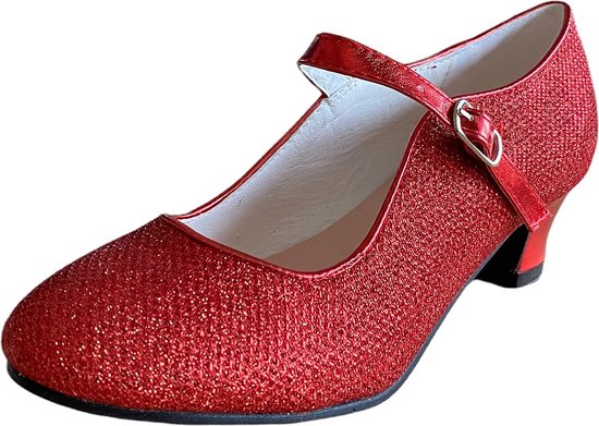 Spaanse Prinsessen schoenen rood glitter maat 33 (binnenmaat 21,5 cm) bij  jurk | bol.com