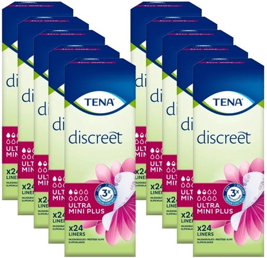 TENA Discreet Ultra Mini Plus inlegkruisjes - 10 pakken á 24 stuks - TENA