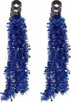 4x Blauwe folie slingers/guirlandes met sterren 200 cm - Kerstslingers - Kerstboomversiering blauw