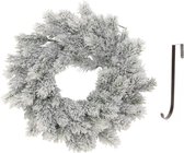 Kunst kerstkrans groen/sneeuw 35 cm met ijzeren hanger - Kerst decoratie kransen van dennentakken