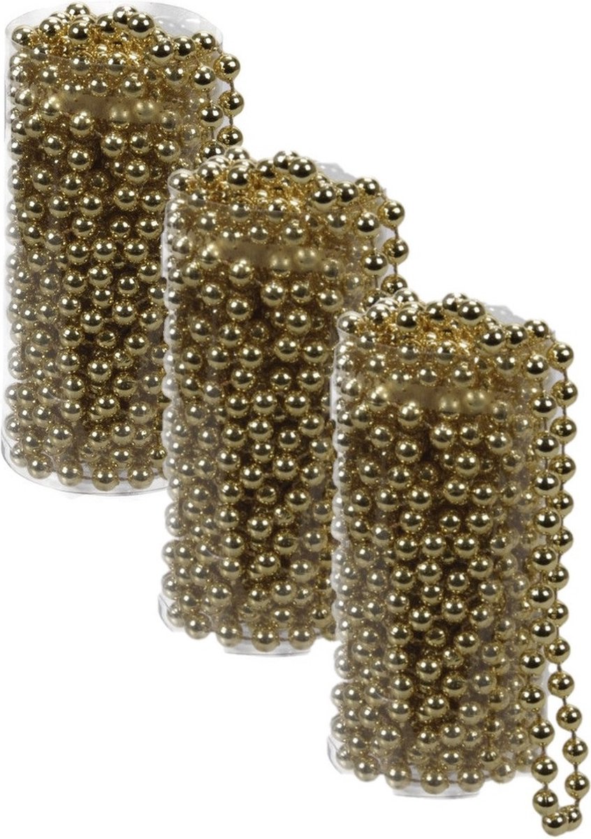 3x stuks kralenslingers kerstboom slingers/guirlandes goud 8 meter - Kerstversiering kerstslingers
