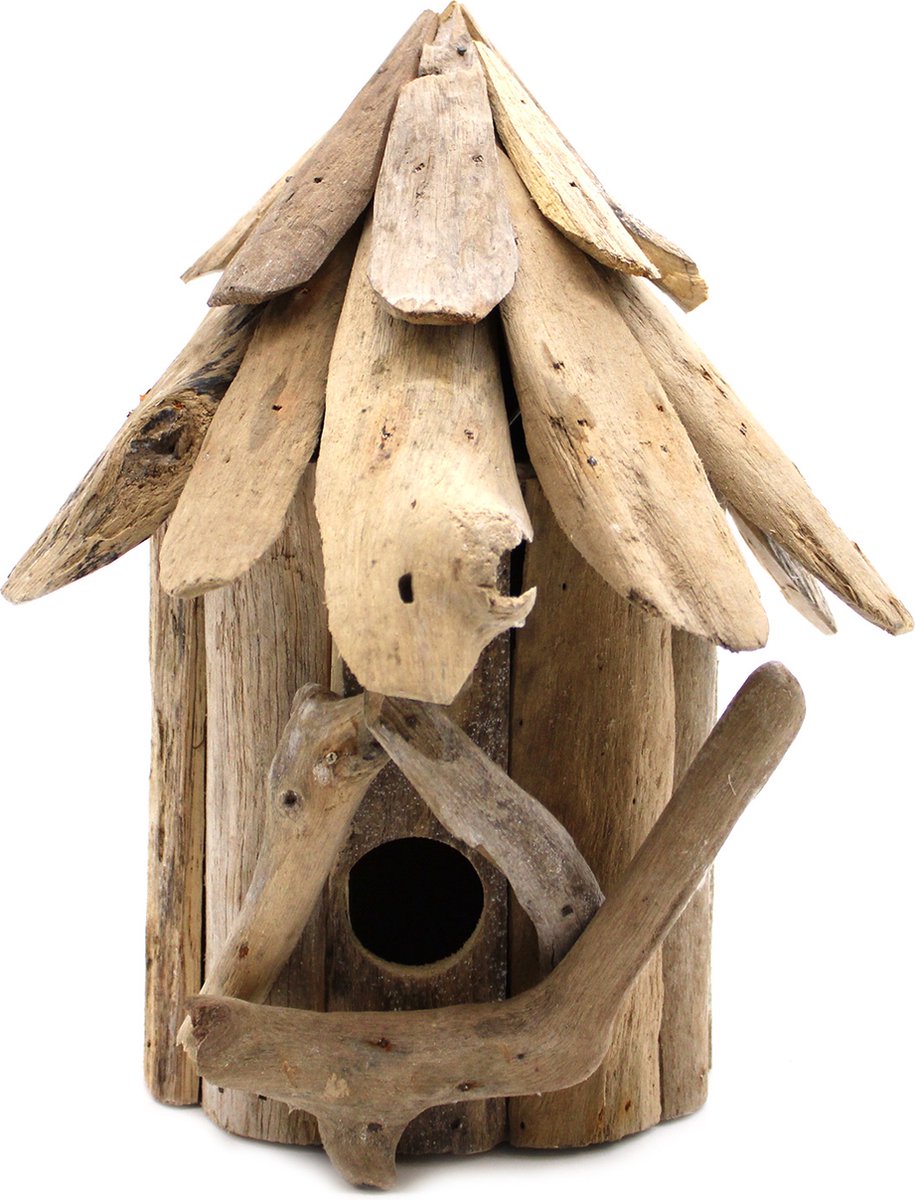 Vogelhuisje Van Drijfhout - Wand Hangend - Handgemaakt In Indonesië - 24x12x14cm