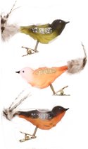 3x stuks luxe glazen decoratie vogels op clip gekleurd 11 cm - Decoratievogeltjes - Kerstboomversiering