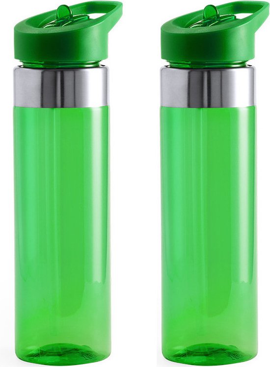 Set van 2x stuks drinkfles/waterfles 650 ml groen van kunststof met draaidop  en... | bol.com