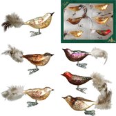 12x stuks luxe glazen decoratie vogels op clip diverse kleuren 11 cm - Decoratievogeltjes - Kerstboomversiering