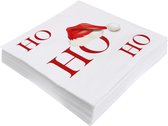 40x stuks kerst thema servetten wit Ho Ho Ho 33 x 33 cm - Kerstdiner tafeldecoratie versieringen - Papieren wegwerpservetten