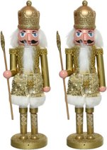2x stuks kerstbeeldjes kunststof notenkraker poppetje/soldaat goud 28 cm kerstbeeldjes - Kerstversiering/woondecoratie