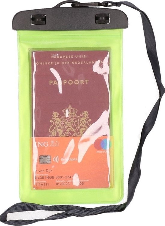 Bellatio Design sac à documents étanche / sac passeport vert - Sac de voyage étanche, porte-documents - Housse de passeport - Sac de sécurité