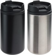 Set de 2x Thermos/Tasses chauffantes noir et argent 290 ml - Gobelets isothermes