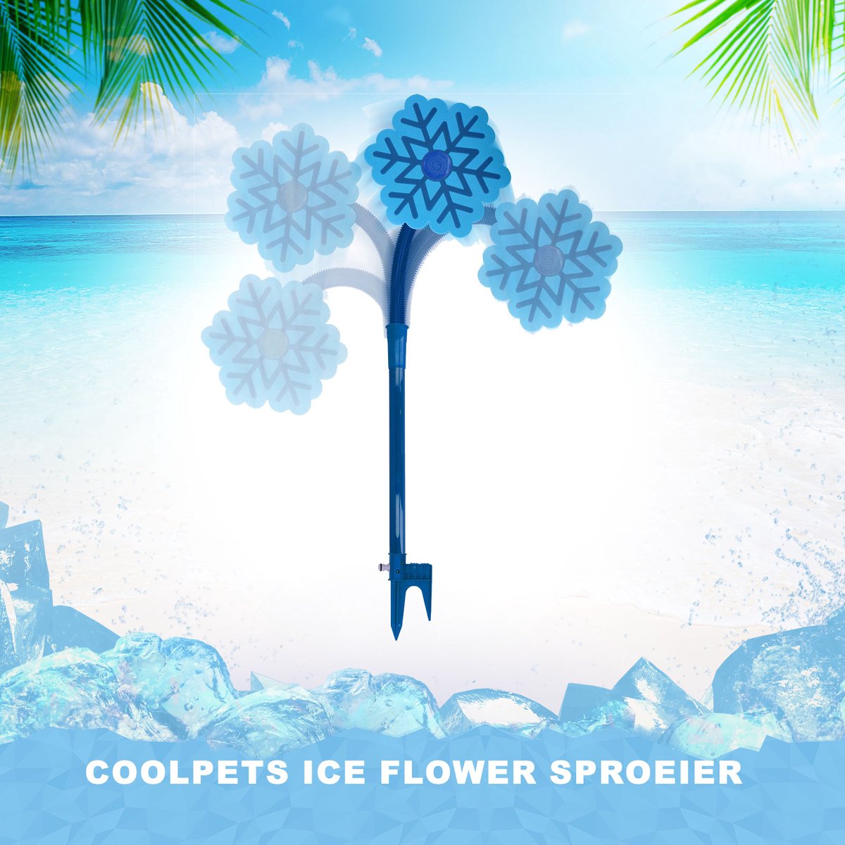 CoolPets Ice Flower Sproeier - Drinkfontein - Watersproeier voor honden - Sproeit in alle richtingen - Blauw