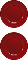 6x stuks diner borden/onderborden rood met glitters 33 cm