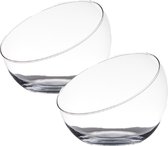 2x stuks transparante schuine schaal vaas/vazen van gerecycled glas 20 x 17 cm. Geschikt voor een bloemstukje of drijfkaarsen