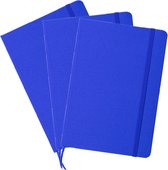 Set van 5x stuks luxe schriften/notitieboekje blauw met elastiek A5 formaat - 80x blanco paginas - opschrijfboekjes - harde kaft