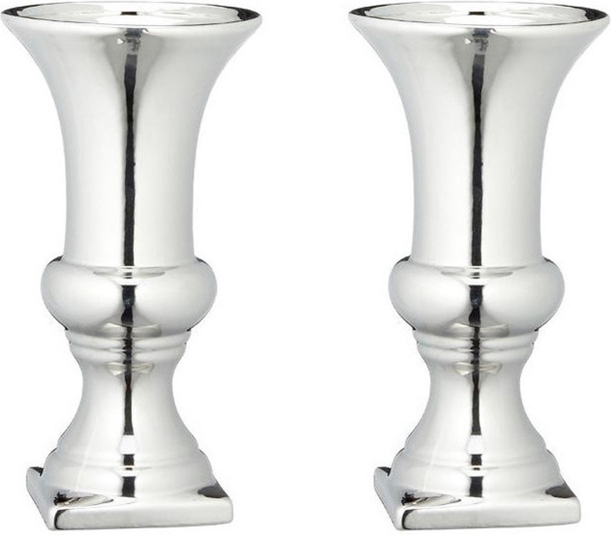 Set van 2x stuks zilveren kelk bloemenvazen keramiek 30 x 16 cm - Zilver - Vazen/vaas - Boeketvazen - Kelkvazen
