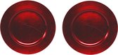 2x Ronde diner onderborden rood glimmend 33 cm - onderbord / onderzetter - Kerstdiner onderbordjes