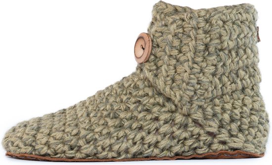 Kingdom of Wow - Sloffen Hoog Unisex Wol Barefoot Winter Moss Maat 42/43 - Handgemaakt