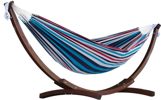 Vivere Double Katoen Hangmat met massief houten standaard (250 CM) - Denim