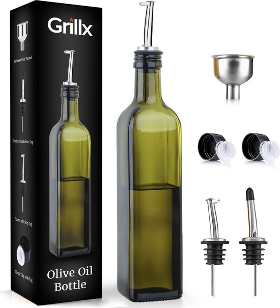 GrillX Bouteille d'huile d'olive avec bec verseur - 500 ml - Bouteille d' huile en