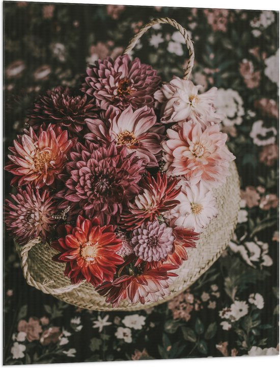 WallClassics - Drapeau - Composition de Fleurs Rouges/Rose dans un Panier - 75x100 cm Photo sur Drapeau Polyester