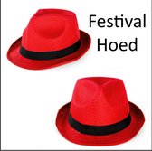 Festival maffia hoed rood met zwarte band - Hoofddeksel hoed festival thema feest feest party