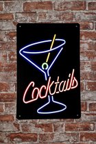 Wandbord - Cocktails - Metalen wandbord - Mancave - Mancave decoratie - Cocktail - Metal sign - Tekst bord - 20 x 30cm - Cadeau - Metalen borden - Wandborden - Decoratie - UV bestendig - Bar decorati