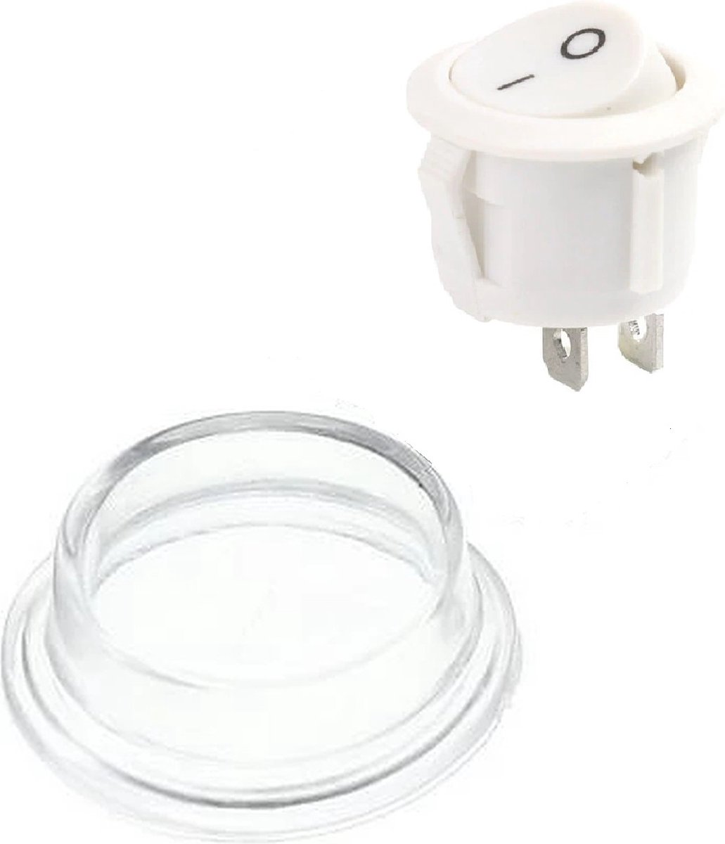 Earu® KCD1-105 Mini wipschakelaar Waterdicht - Silicone Beschermkap - Rond ⌀16.5mm On/Off - 3A/250V AC - Wit