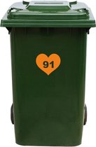 Kliko Sticker / Vuilnisbak Sticker - Hart - Nummer 91 - 18,5x16,5 - Oranje