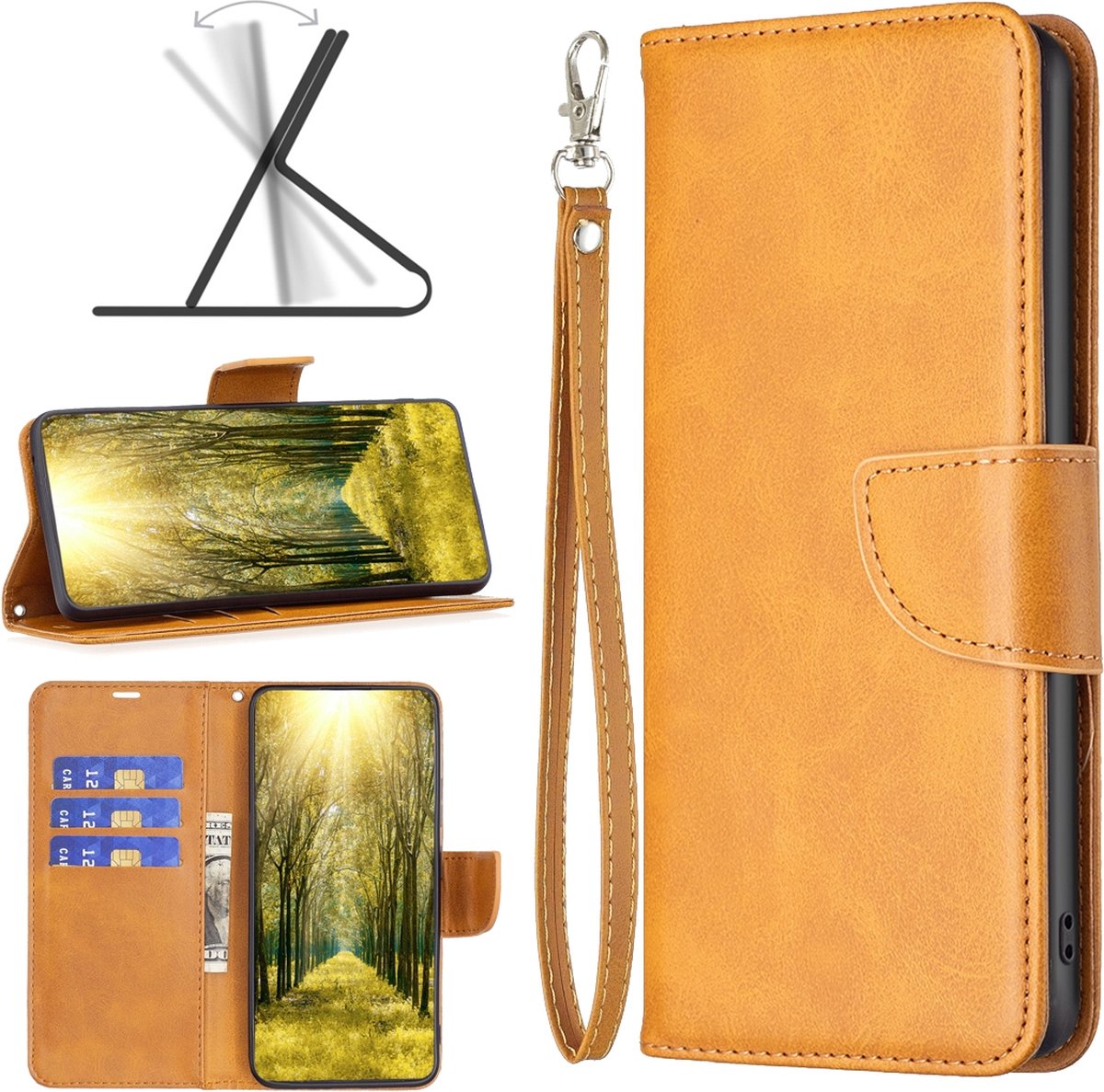 Mobigear Telefoonhoesje geschikt voor Motorola Moto E32s Hoesje | Mobigear Excellent Bookcase Portemonnee | Pasjeshouder voor 3 Pasjes | Telefoonhoesje voor Pinpas / OV Kaart / Rijbewijs - Cognac