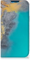 Hoesje Geschikt voor iPhone 14 Pro Flip Case Marble Blue Gold