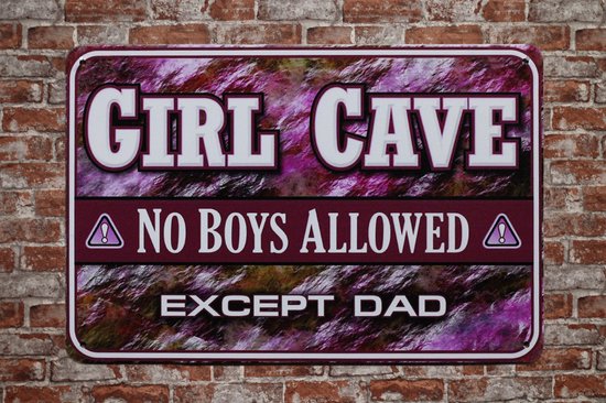 Wandbord - Girl cave - Metalen wandbord - Muurplaat - Decoratie - Metal sign - Tekst bord - Bar decoratie - Metalen borden - Retro - Mancave - Wand Decoratie - 20 x 30 cm - Cave & Garden