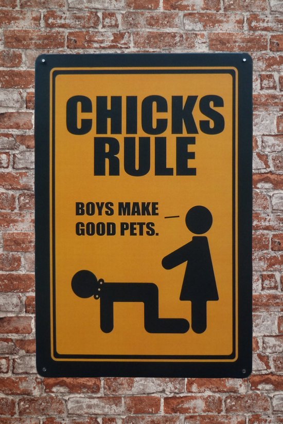 Wandbord – Chicks rule - Metalen wandbord - Wandborden - Retro - Mancave - Metal sign - Teskt bord - Humor - Decoratie - Metalen borden - Wand Decoratie - Metalen bord - 20 x 30 cm - Cave & Garden